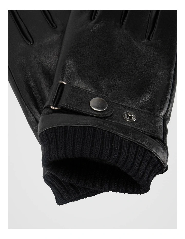 Leather/ Knitted Glove Winter Accessory Black image 2
