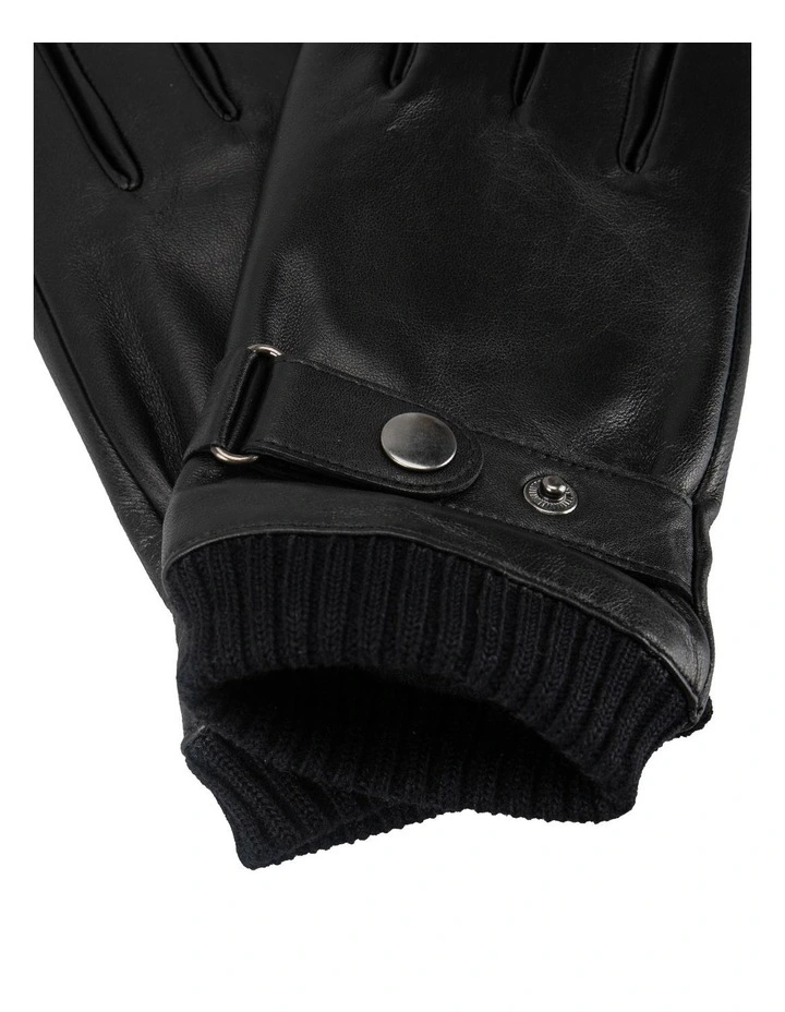 Leather/ Knitted Glove Winter Accessory Black image 2