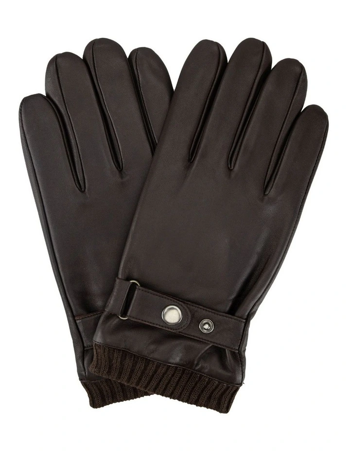 Leather/ Knitted Glove Winter Accessory Brown image 1