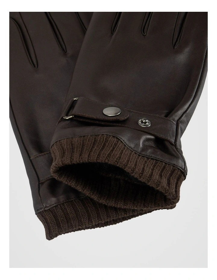 Leather/ Knitted Glove Winter Accessory Brown image 2