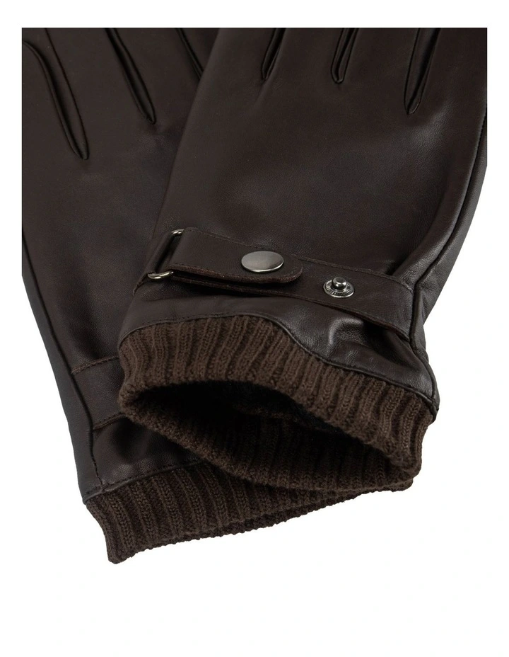 Leather/ Knitted Glove Winter Accessory Brown image 2