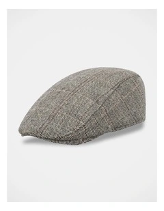 Herringbone Plaid Driving Cap Hat Grey
