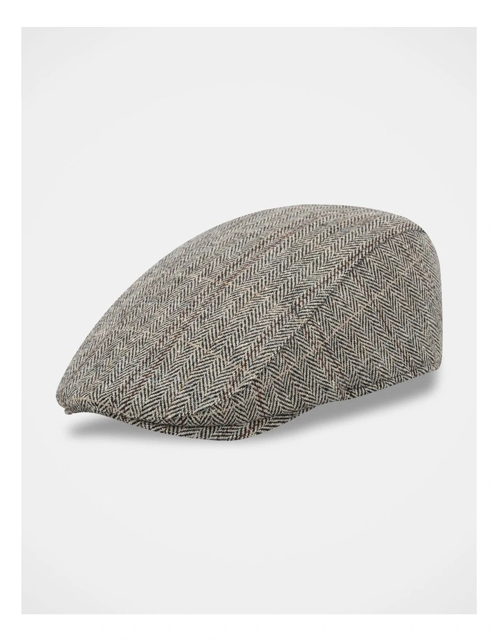 Herringbone Plaid Driving Cap Hat Grey image 1