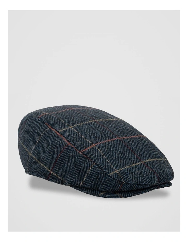 Check Driving Cap Herringbone Hat Navy image 1