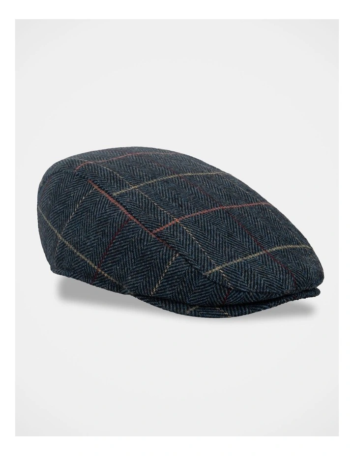 Check Driving Cap Herringbone Hat Navy image 1