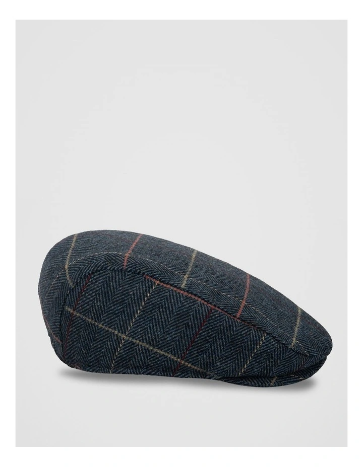 Check Driving Cap Herringbone Hat Navy image 2