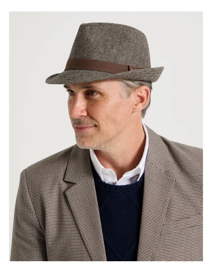 Melton Trilby Hat Plaid  Hat Brown image 2