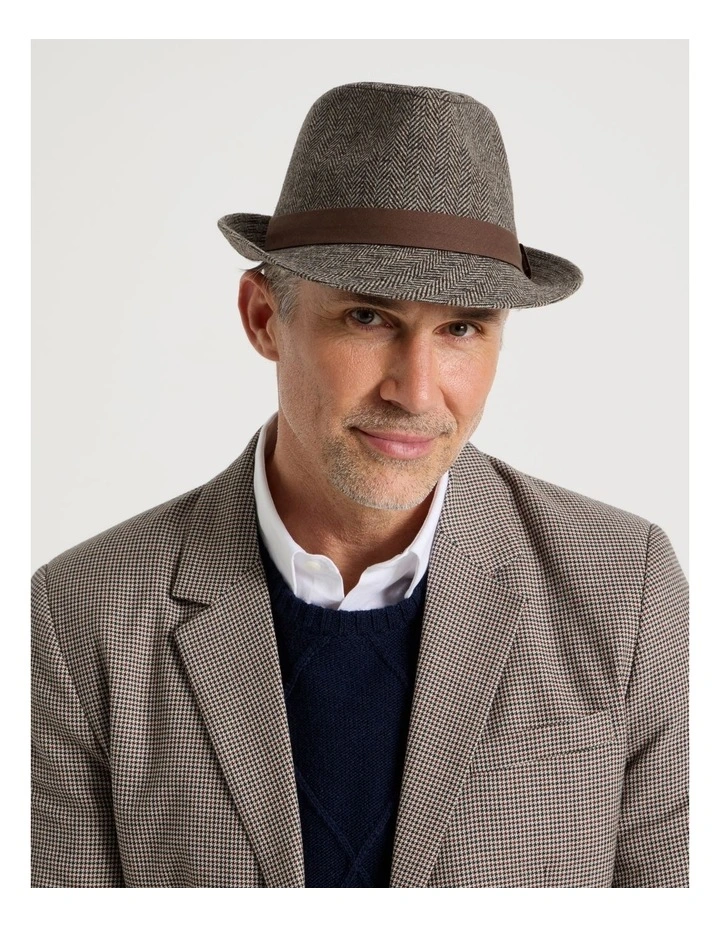 Melton Trilby Hat Plaid  Hat Brown image 4