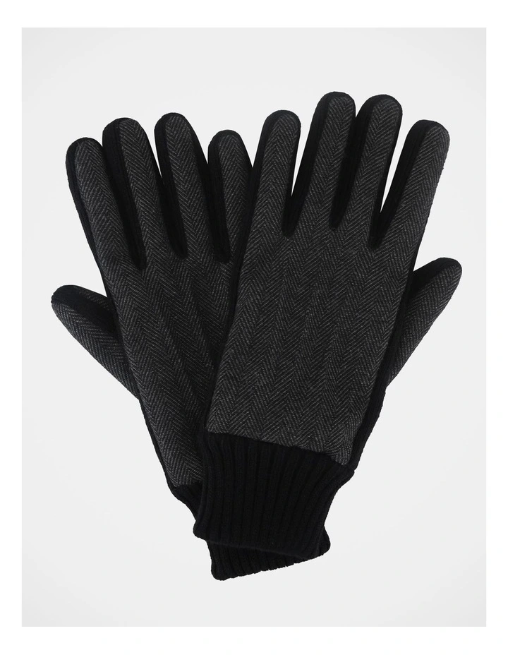 Men's Herringbone Gloves Winter Accessory Black image 1