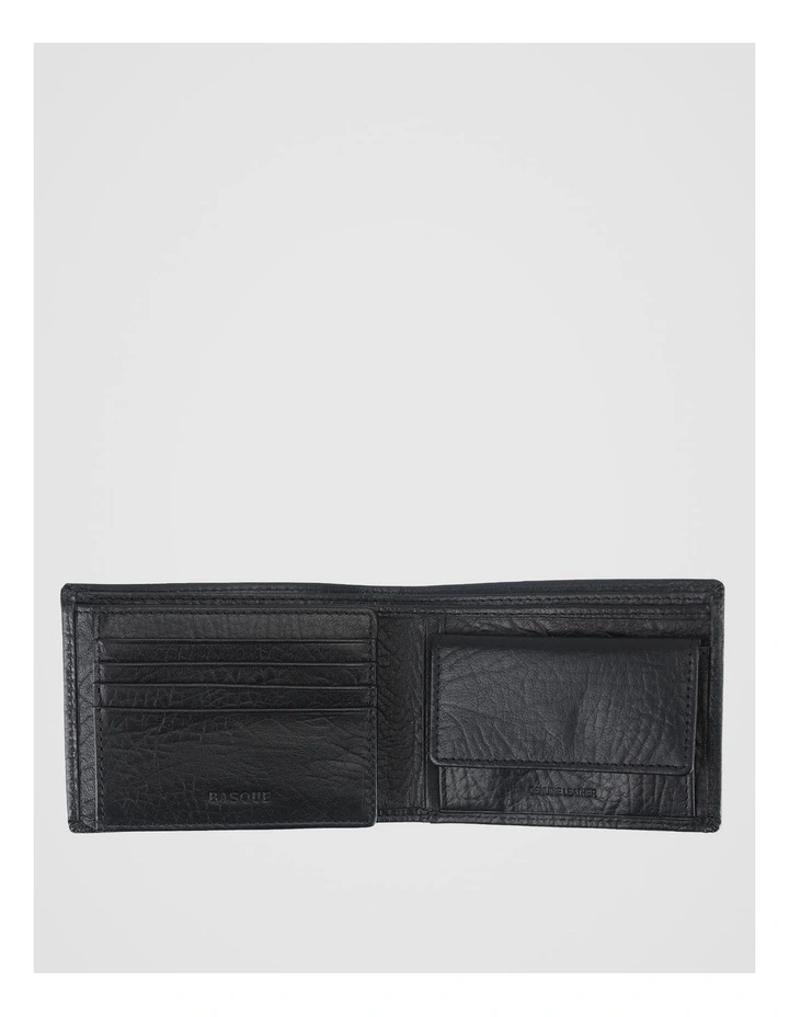 Bifold Flip Pebbled Leather Wallet With Coin Purse Black Wallet Black image 2