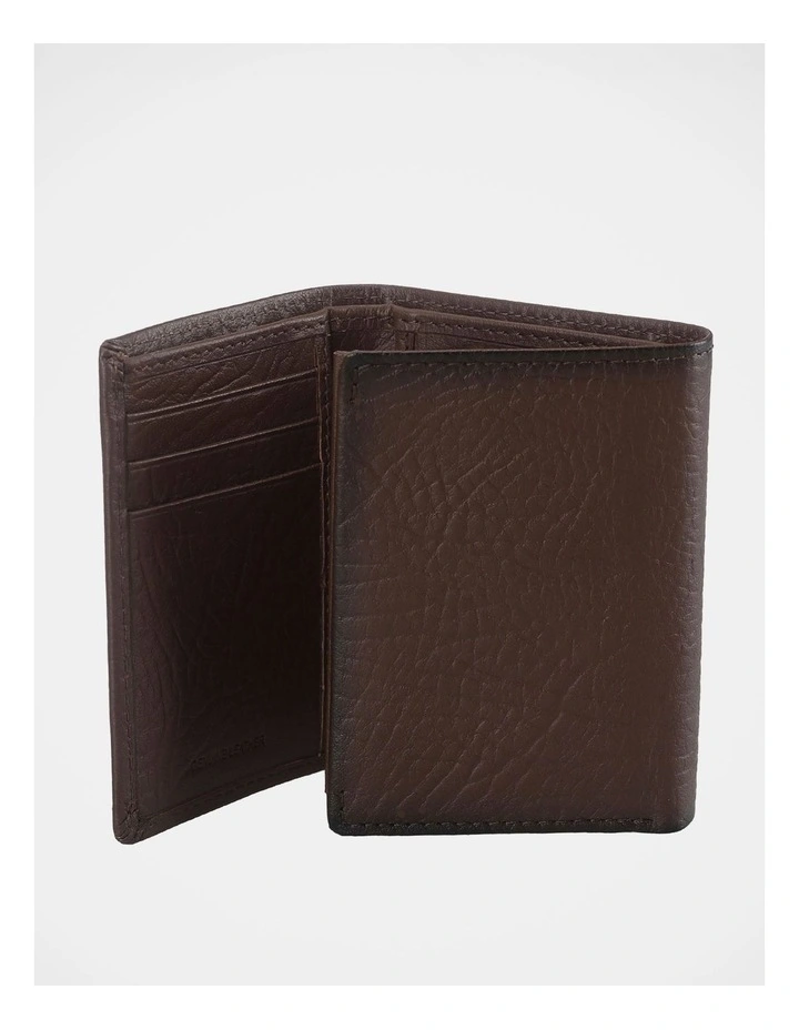 Trifold Pebbled Leather Wallet With Flip Id Brown Wallet Brown image 2