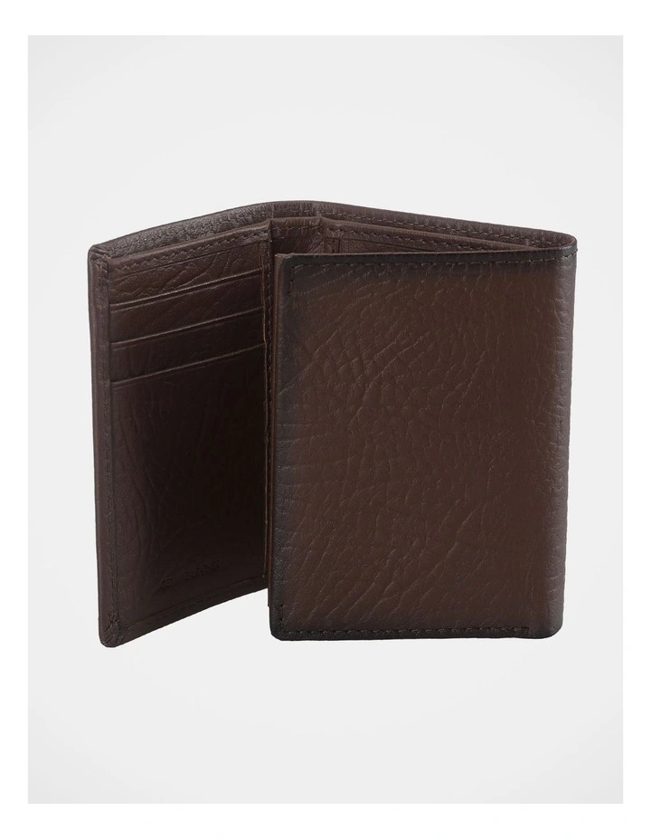 Trifold Pebbled Leather Wallet With Flip Id Brown Wallet Brown image 2