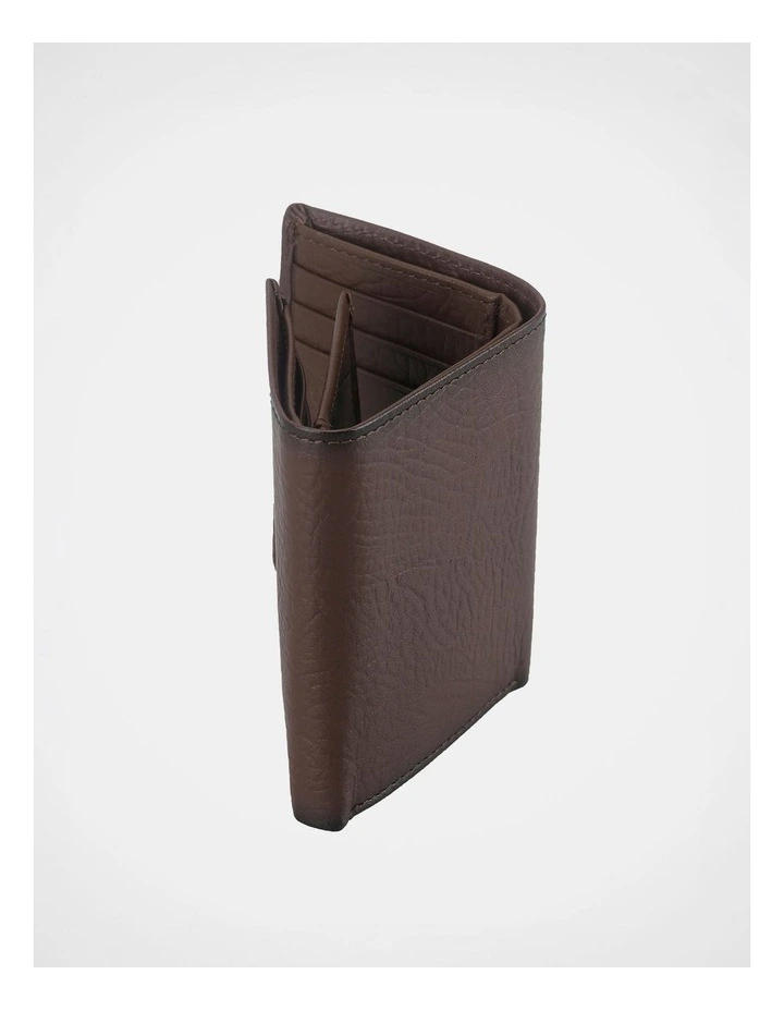 Trifold Pebbled Leather Wallet With Flip Id Brown Wallet Brown image 3
