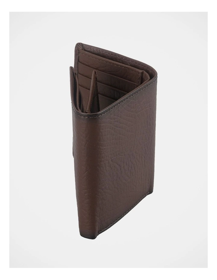 Trifold Pebbled Leather Wallet With Flip Id Brown Wallet Brown image 3