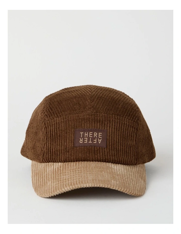 Chunky Cord 5 Panel Cap Hat in Brown and Beige image 1