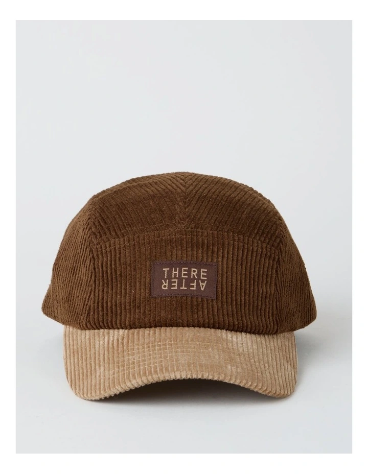 Chunky Cord 5 Panel Cap Hat in Brown and Beige image 1