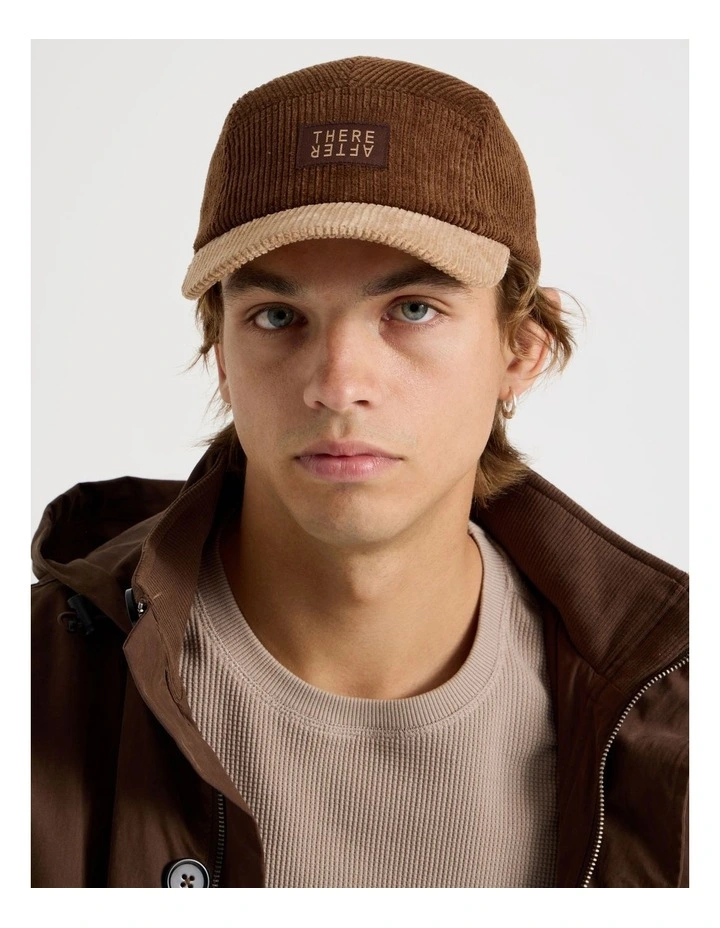 Chunky Cord 5 Panel Cap Hat in Brown and Beige image 2