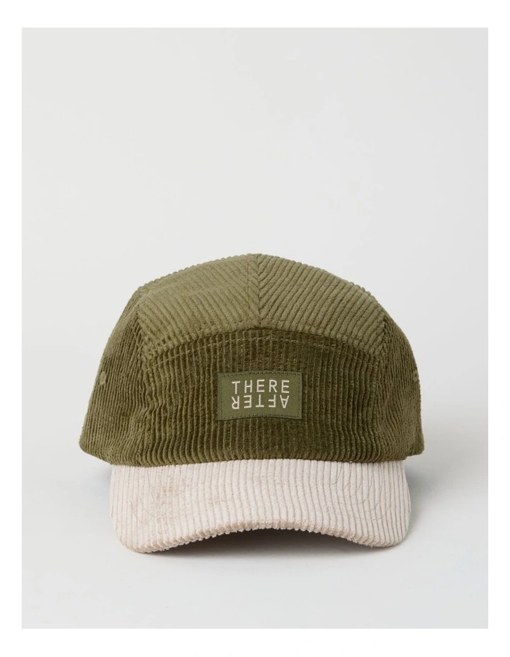 Chunky Cord 5 Panel Cap Hat in Khaki and Stone image 1