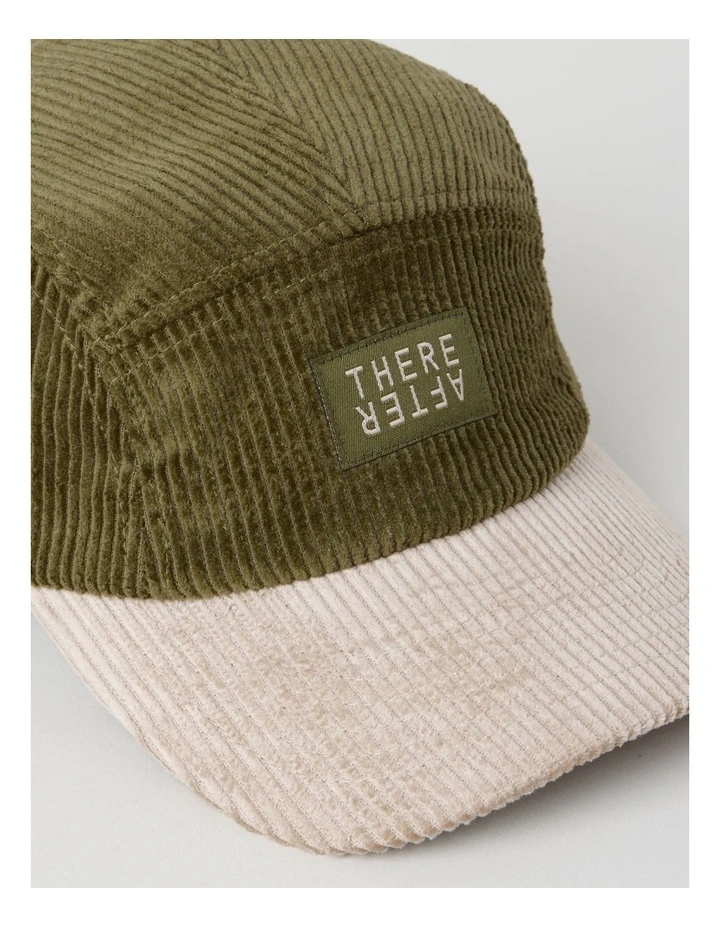 Chunky Cord 5 Panel Cap Hat in Khaki and Stone image 3