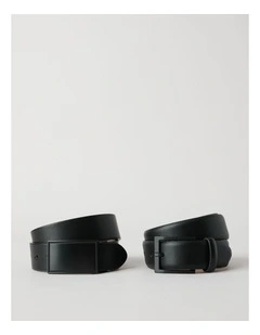 Debossed Dress and Plate Buckle Belt in Black 2 Pack