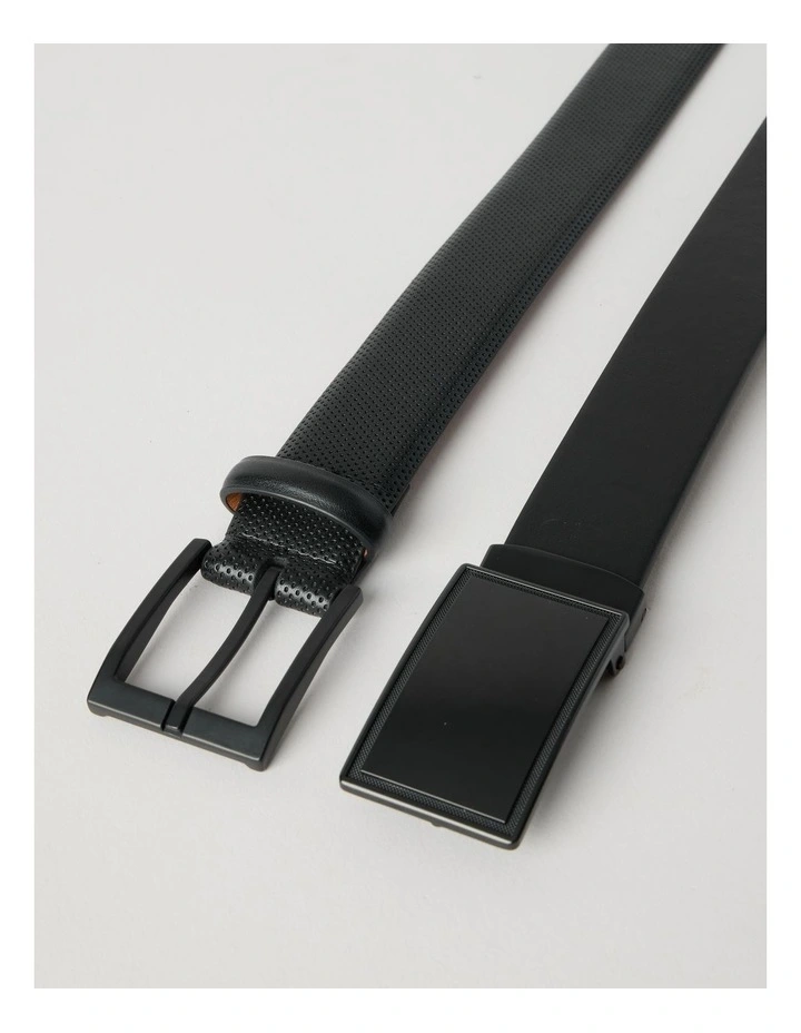 Debossed Dress and Plate Buckle Belt in Black 2 Pack image 2