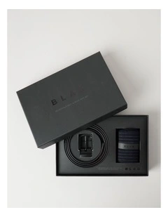 Reversible Belt and Sock Gift Set in Black