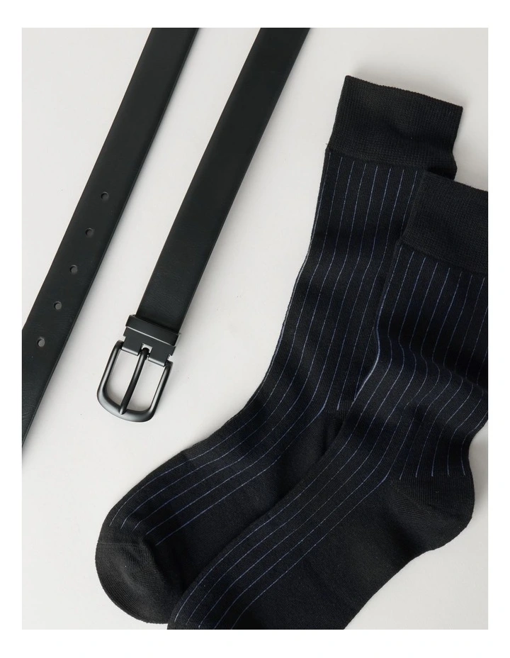 Reversible Belt and Sock Gift Set in Black image 2