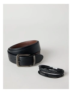 REVERSIBLE BELT & BRACELETTE GIFT SET BLACK