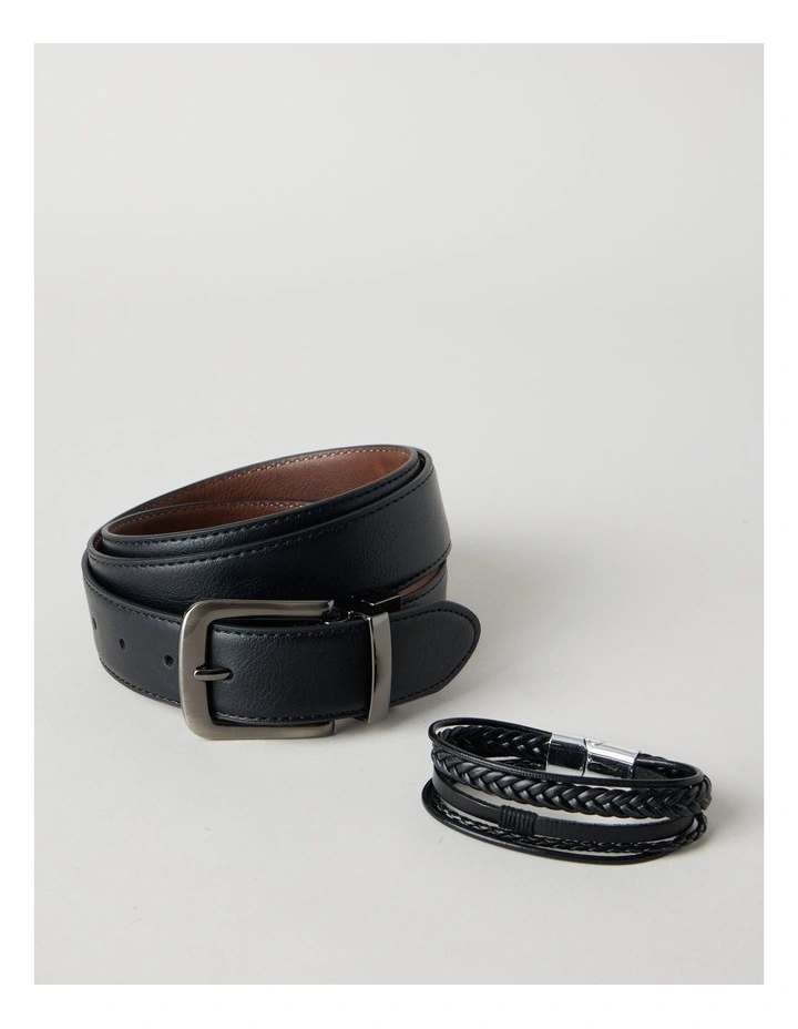 REVERSIBLE BELT & BRACELETTE GIFT SET BLACK image 1