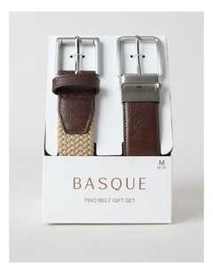 2 BELT GIFT SET BROWN/BLACK & NATURAL