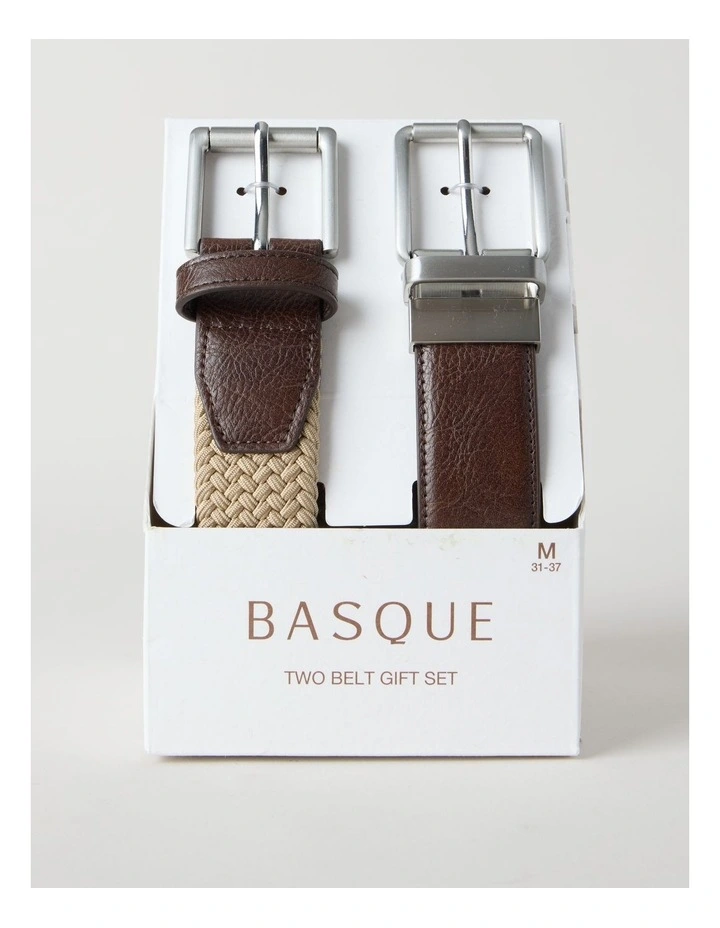 2 BELT GIFT SET BROWN/BLACK & NATURAL image 1