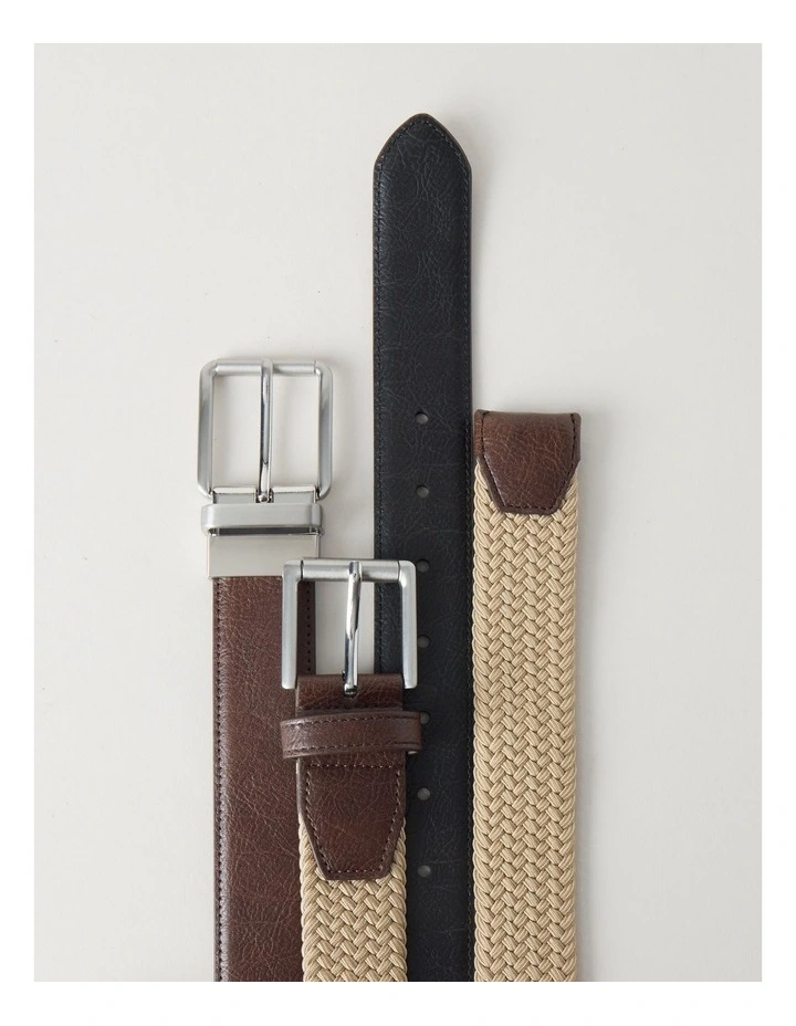 2 BELT GIFT SET BROWN/BLACK & NATURAL image 2