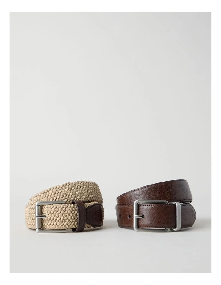 2 BELT GIFT SET BROWN/BLACK & NATURAL image 3
