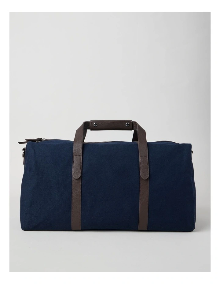 Leather Trim Weekender Bag in Navy image 1
