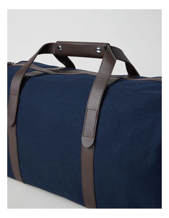 Leather Trim Weekender Bag in Navy image 2