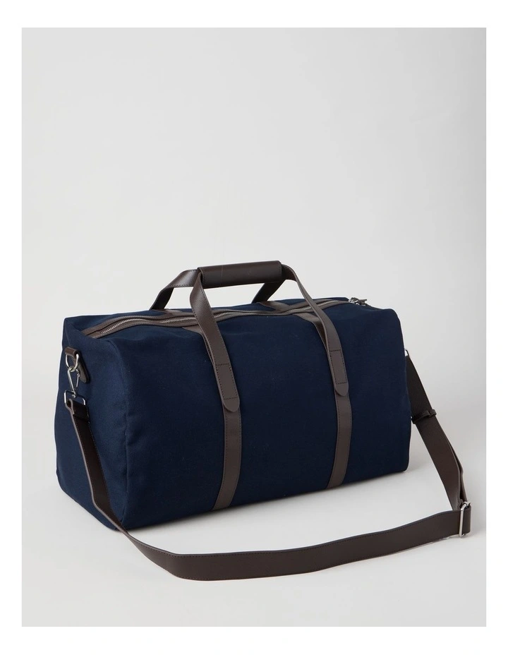 Leather Trim Weekender Bag in Navy image 3