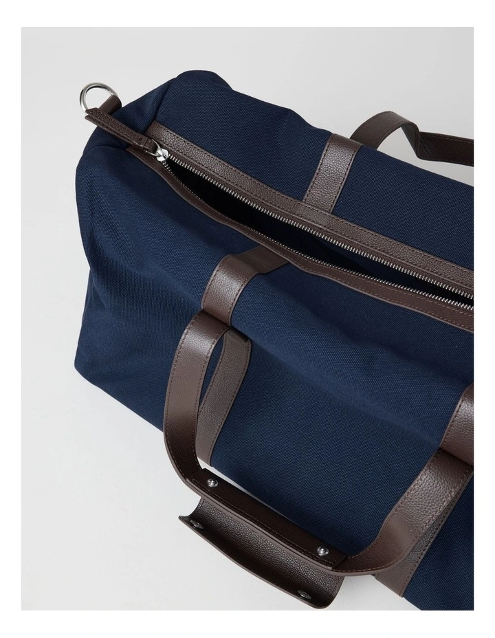 Leather Trim Weekender Bag in Navy image 4