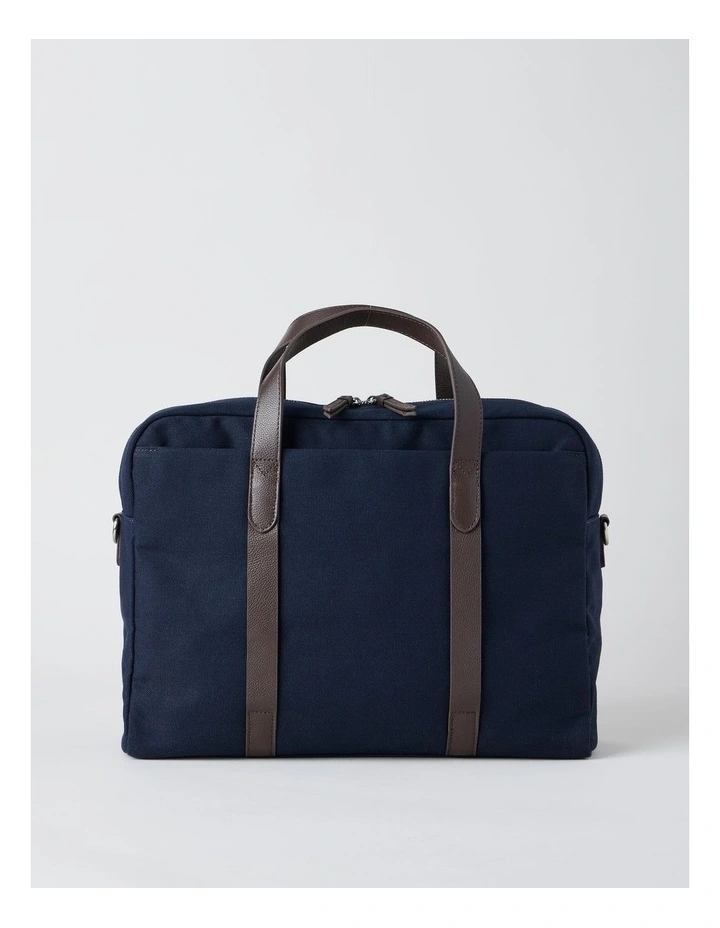Leather Trim Briefcase Bag in Navy image 1