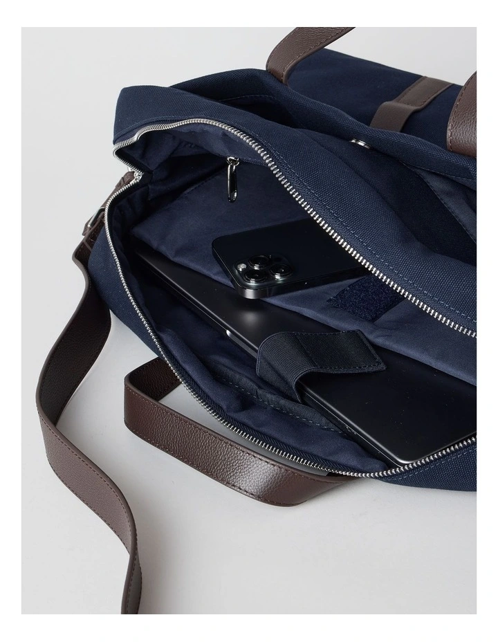 Leather Trim Briefcase Bag in Navy image 2