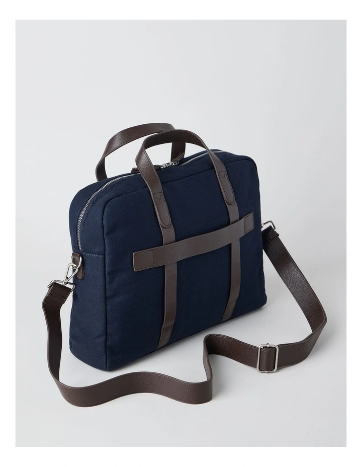 Leather Trim Briefcase Bag in Navy image 3