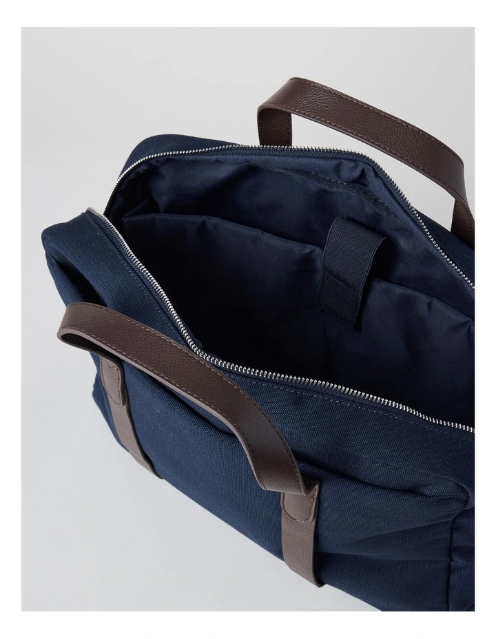 Leather Trim Briefcase Bag in Navy image 5