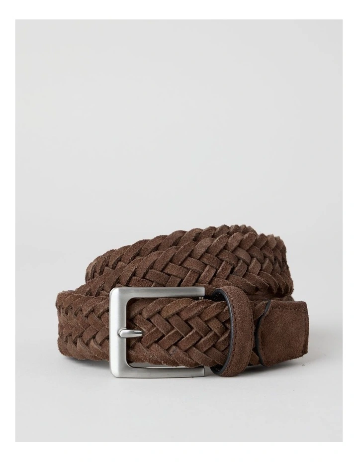 Suede Woven Belt Silver Buckle in Brown image 1