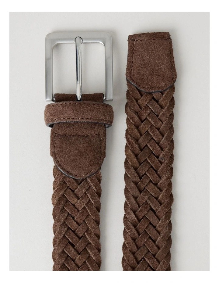 Suede Woven Belt Silver Buckle in Brown image 2