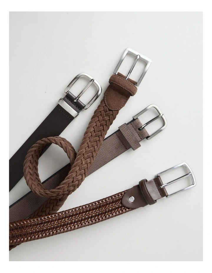 Suede Woven Belt Silver Buckle in Brown image 3