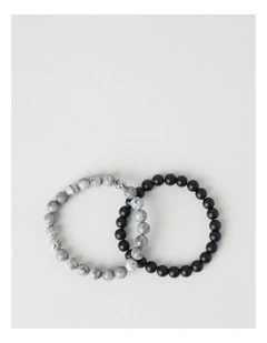 Semi Precious Bracelet 2 Pack in Black and Grey