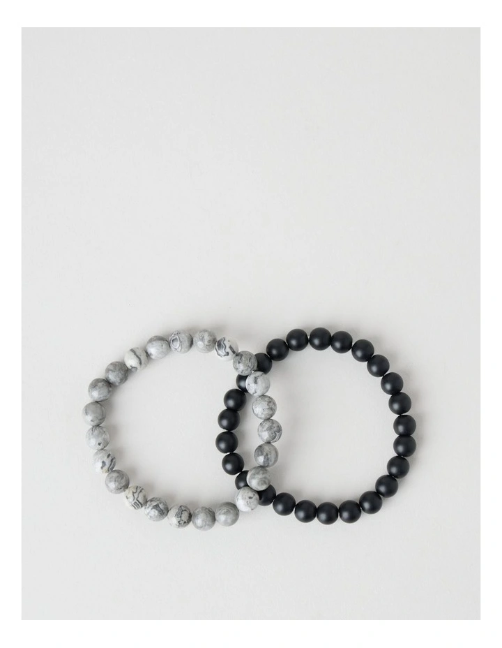 Semi Precious Bracelet 2 Pack in Black and Grey image 1