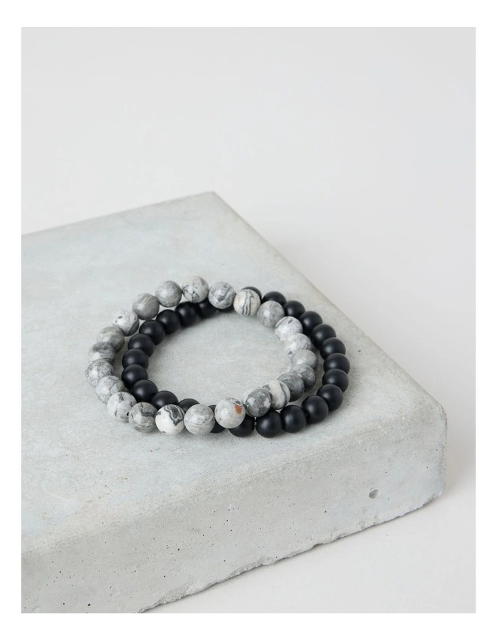 Semi Precious Bracelet 2 Pack in Black and Grey image 2