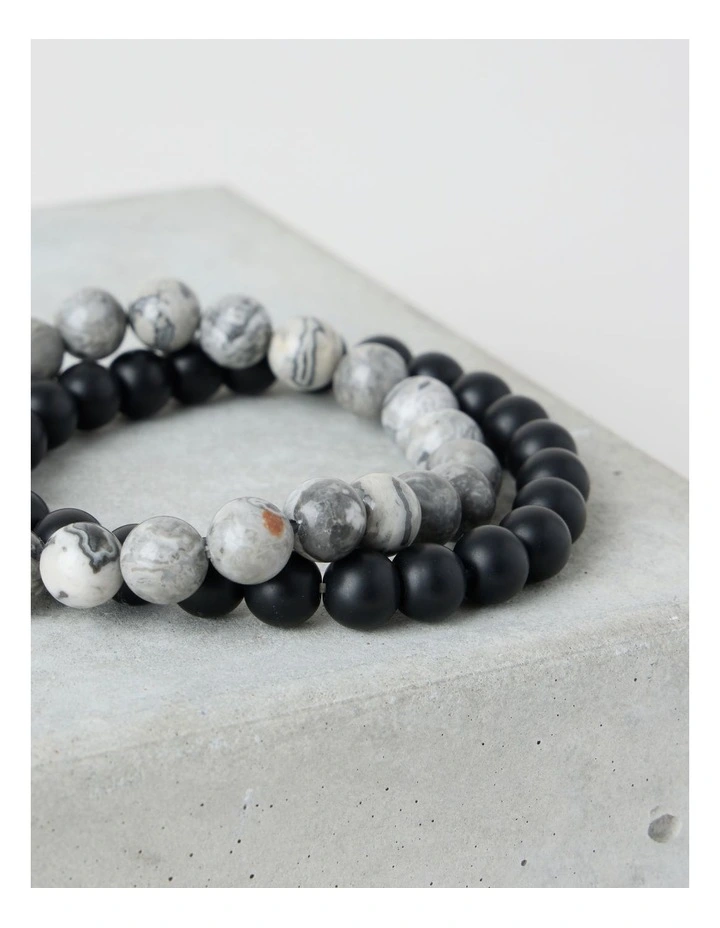 Semi Precious Bracelet 2 Pack in Black and Grey image 3