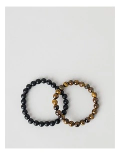 Semi Precious Bracelet 2 Pack in Brown and Black