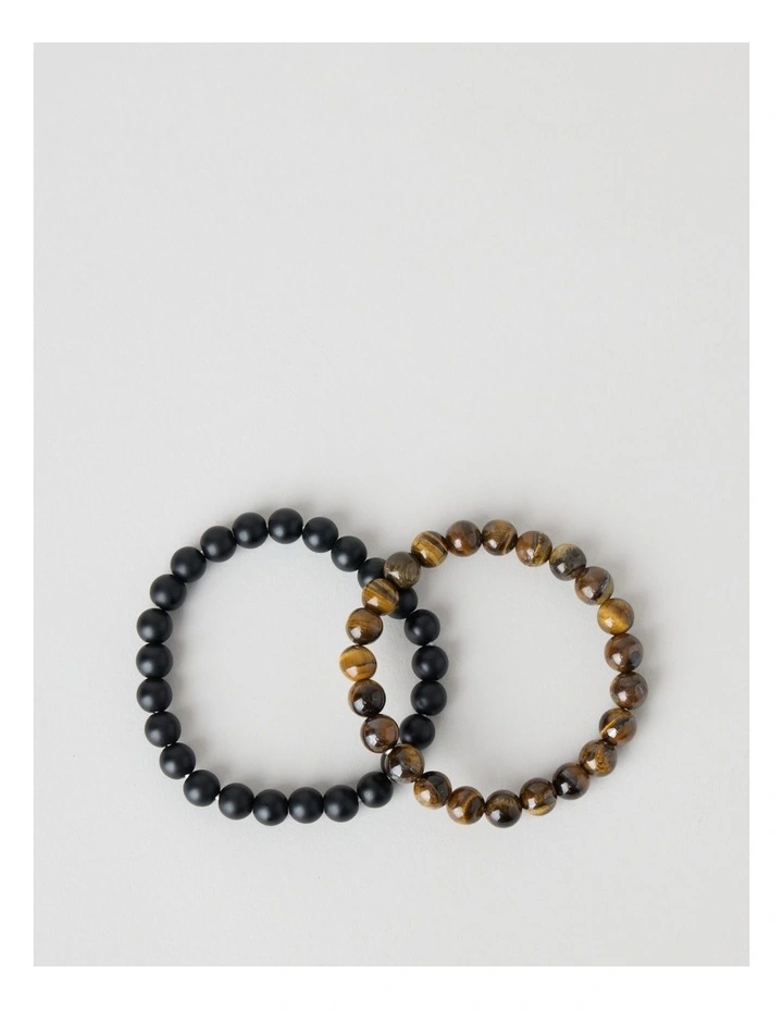 Semi Precious Bracelet 2 Pack in Brown and Black image 1